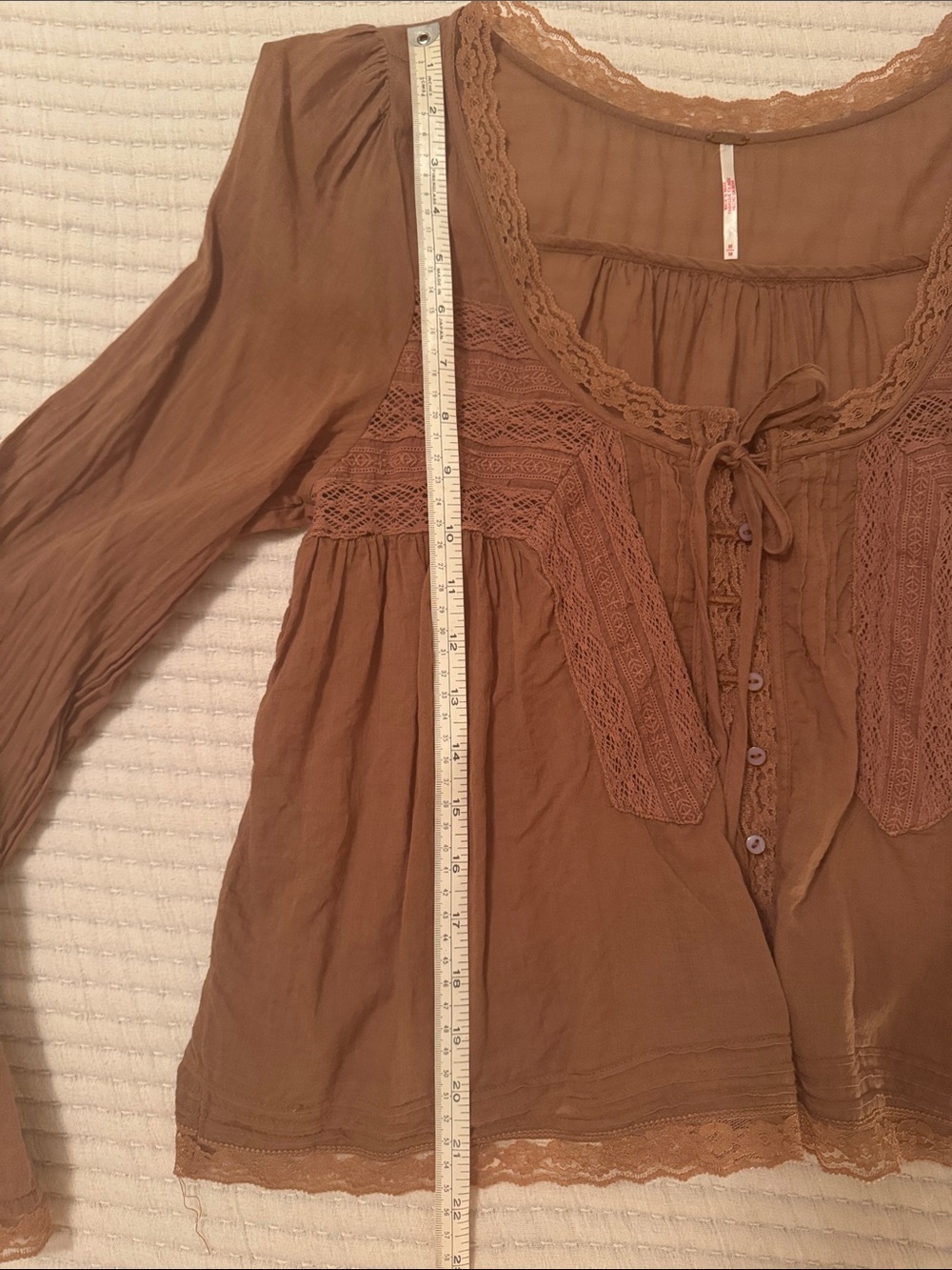 Free People EUC Women's Lace-Trim Peasant Blouse - Picture 6 of 8